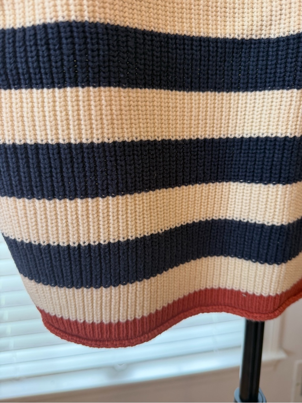 Striped Knit Cap-Sleeve Sweater in Navy and Cream with Rust Trim Size XS - Picture 5 of 6